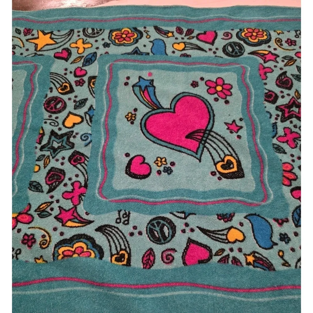 Vintage Y2K Groovy Teal Beach Towel 58